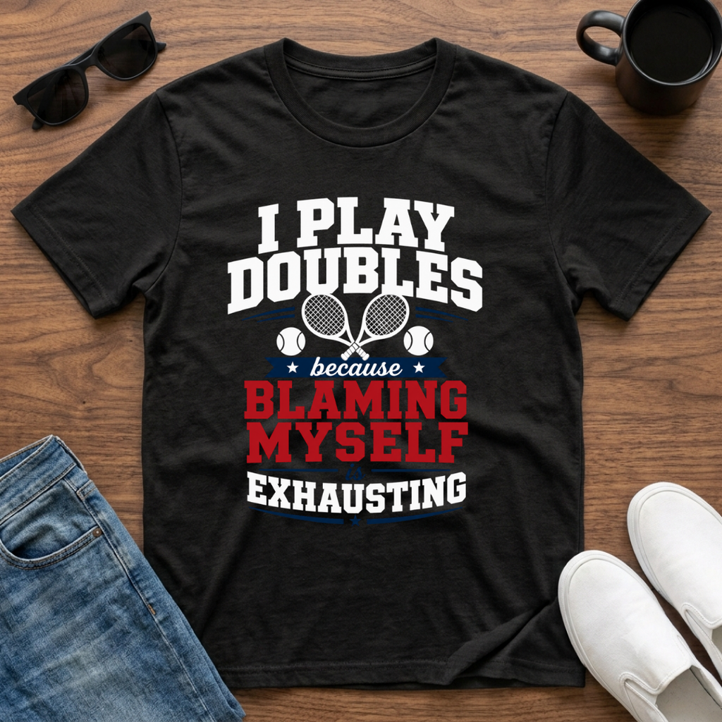 I Play Doubles became Blaming Myself is Exhausting (Tennis) T-Shirt