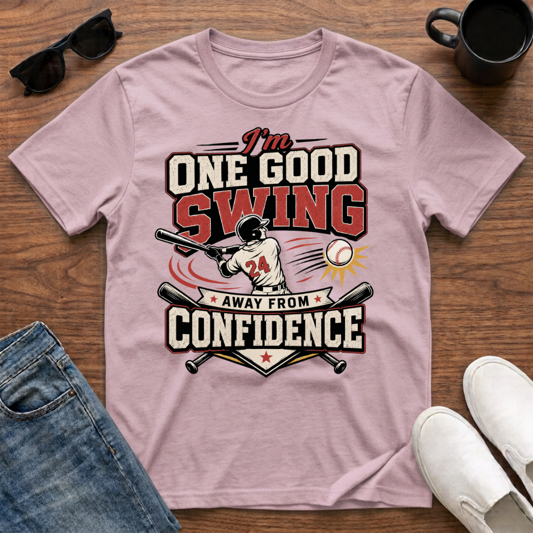I'm One Good Swing Away from Confidence (Baseball) T-Shirt