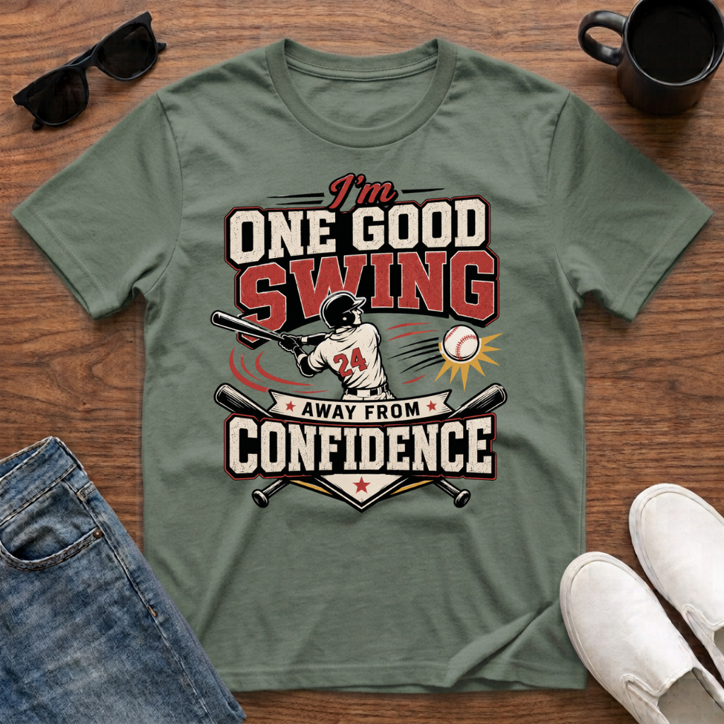 I'm One Good Swing Away from Confidence (Baseball) T-Shirt