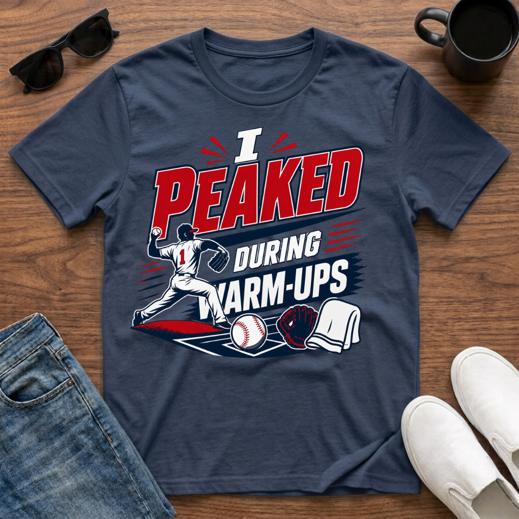 I Peaked during Warm-Ups (Baseball Pitching) T-Shirt