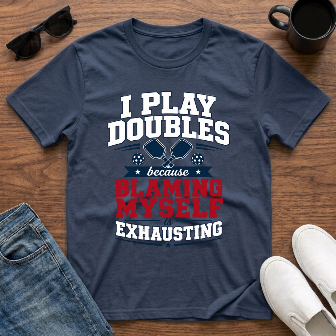 I Play Doubles became Blaming Myself is Exhausting (Pickleball) T-Shirt