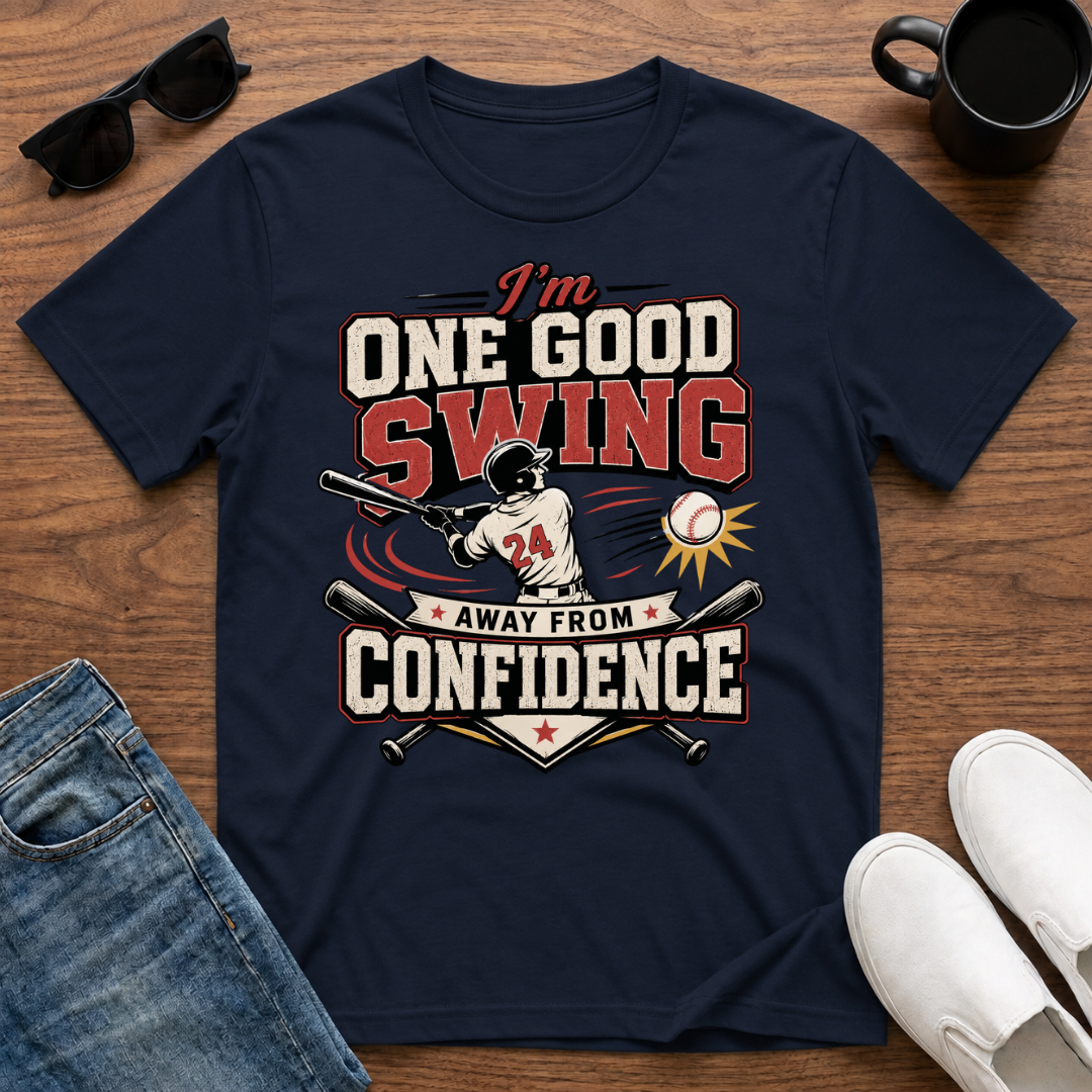 I'm One Good Swing Away from Confidence (Baseball) T-Shirt