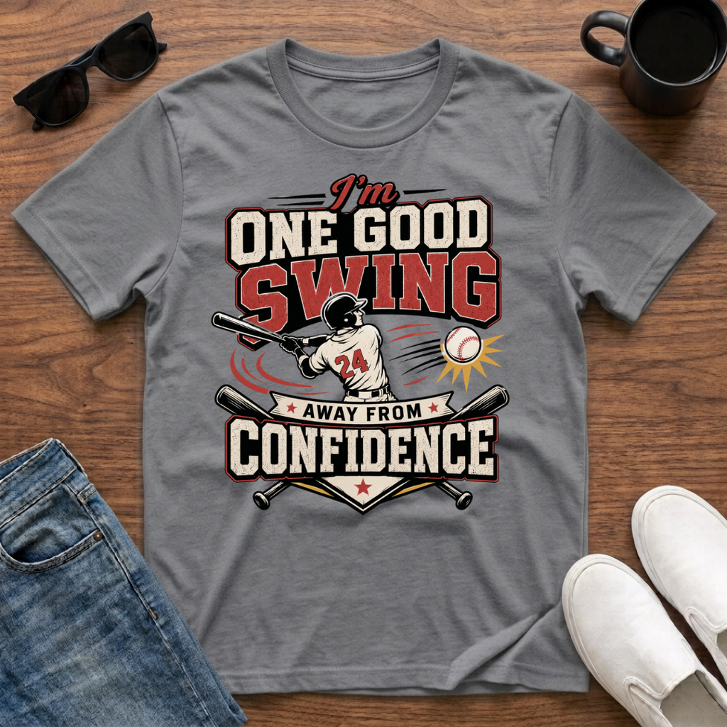 I'm One Good Swing Away from Confidence (Baseball) T-Shirt