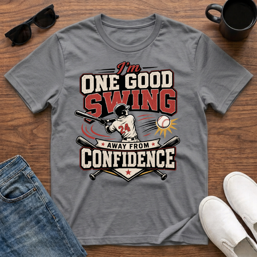 I'm One Good Swing Away from Confidence (Baseball) T-Shirt