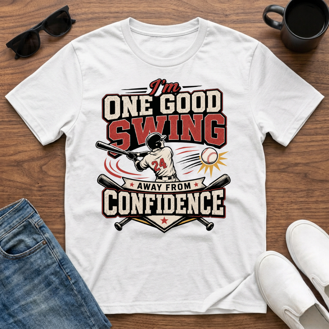 I'm One Good Swing Away from Confidence (Baseball) T-Shirt
