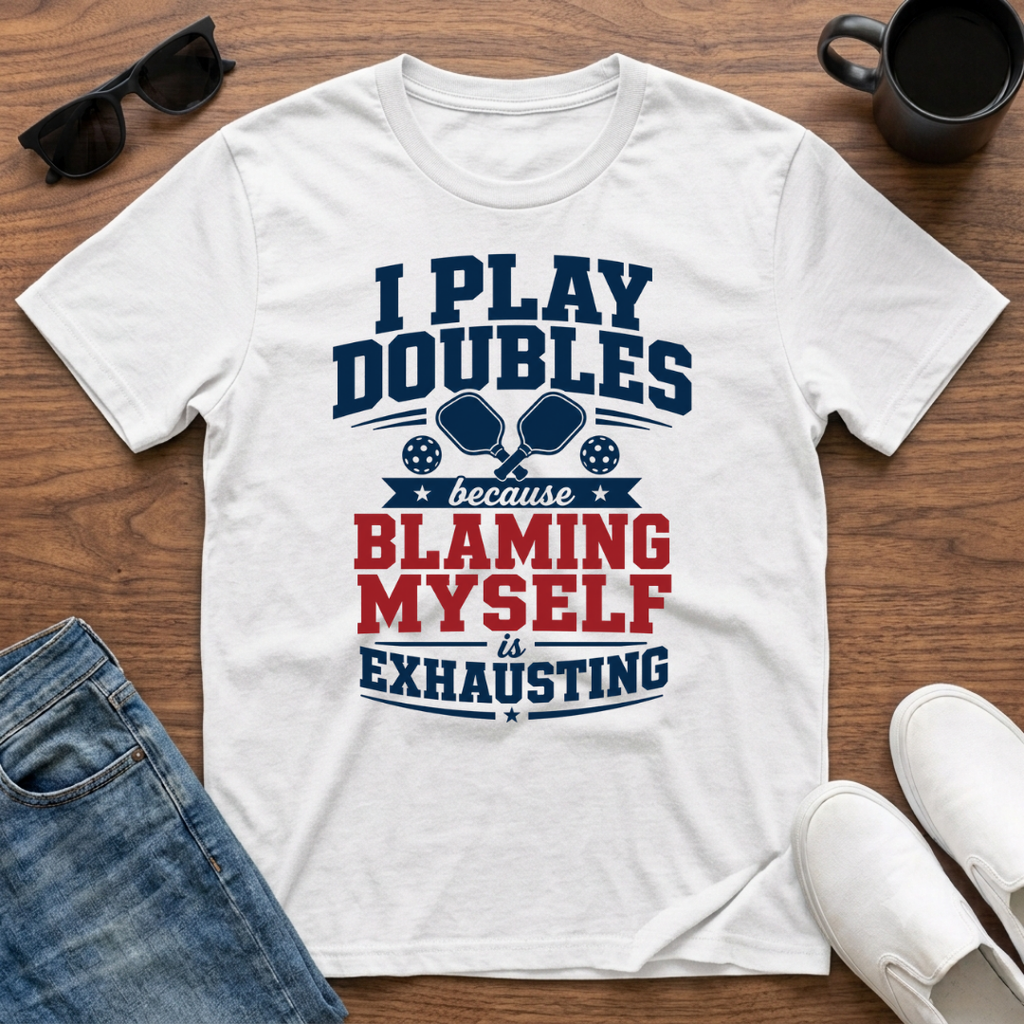 I Play Doubles became Blaming Myself is Exhausting (Pickleball) T-Shirt