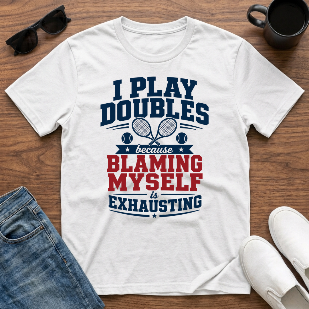 I Play Doubles became Blaming Myself is Exhausting (Tennis) T-Shirt